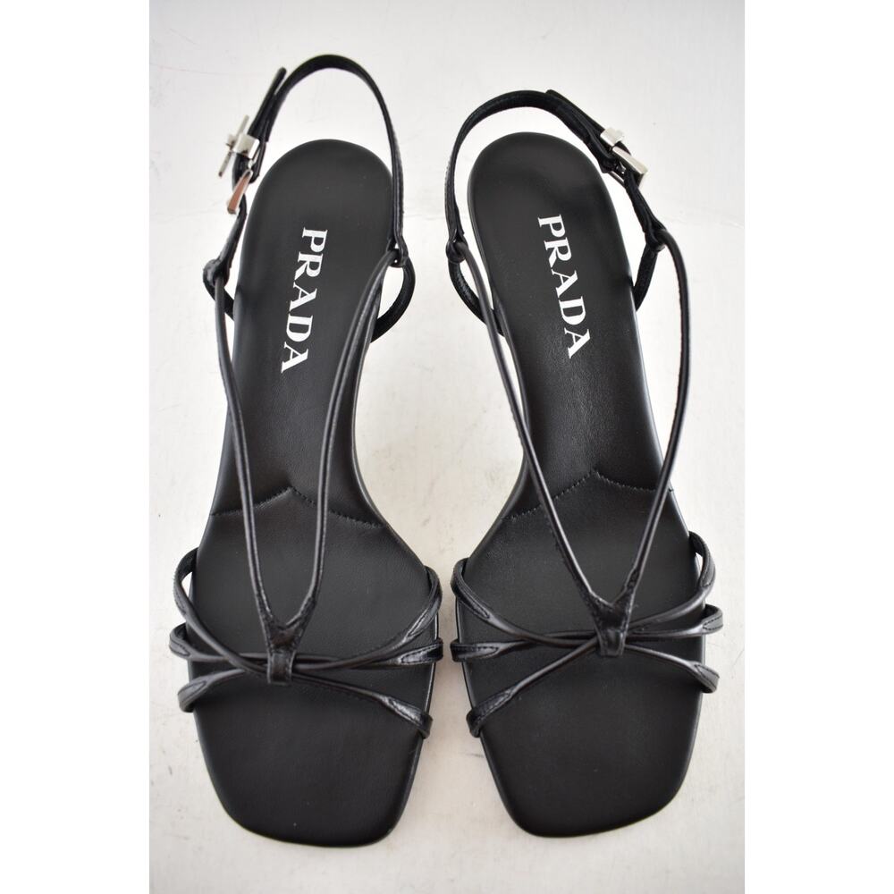 Prada Capretto Strappy 55mm Black Leather Slingback Sandal Mule Kitten Heel 36.5 - Picture 10 of 16
